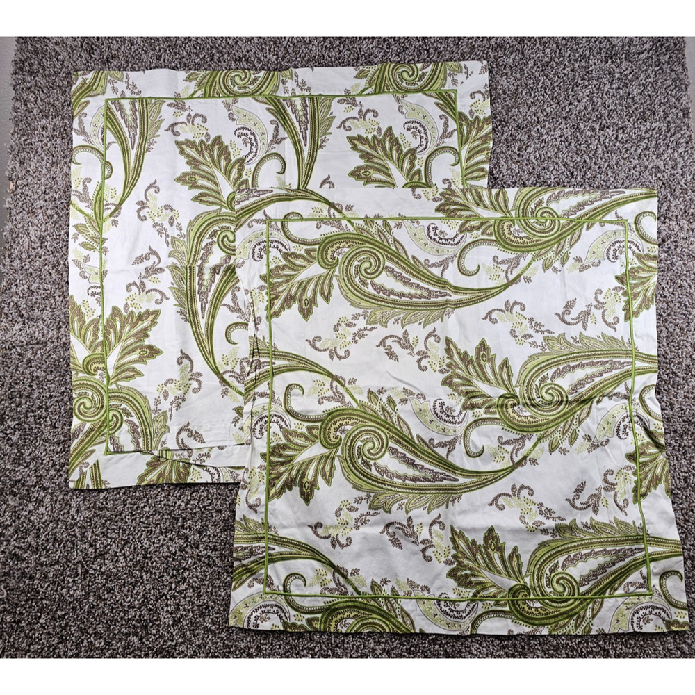 Schweitzer Linens Set of 2 28.5" Square Pillow Shams Green Brown Paisley Print